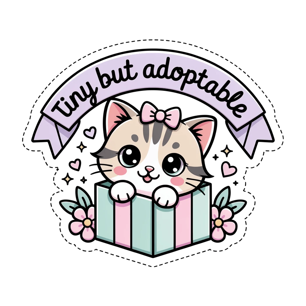 Kawaii Cat Sticker - Cute Tiny but Adoptable Kitten Vinyl Sticker