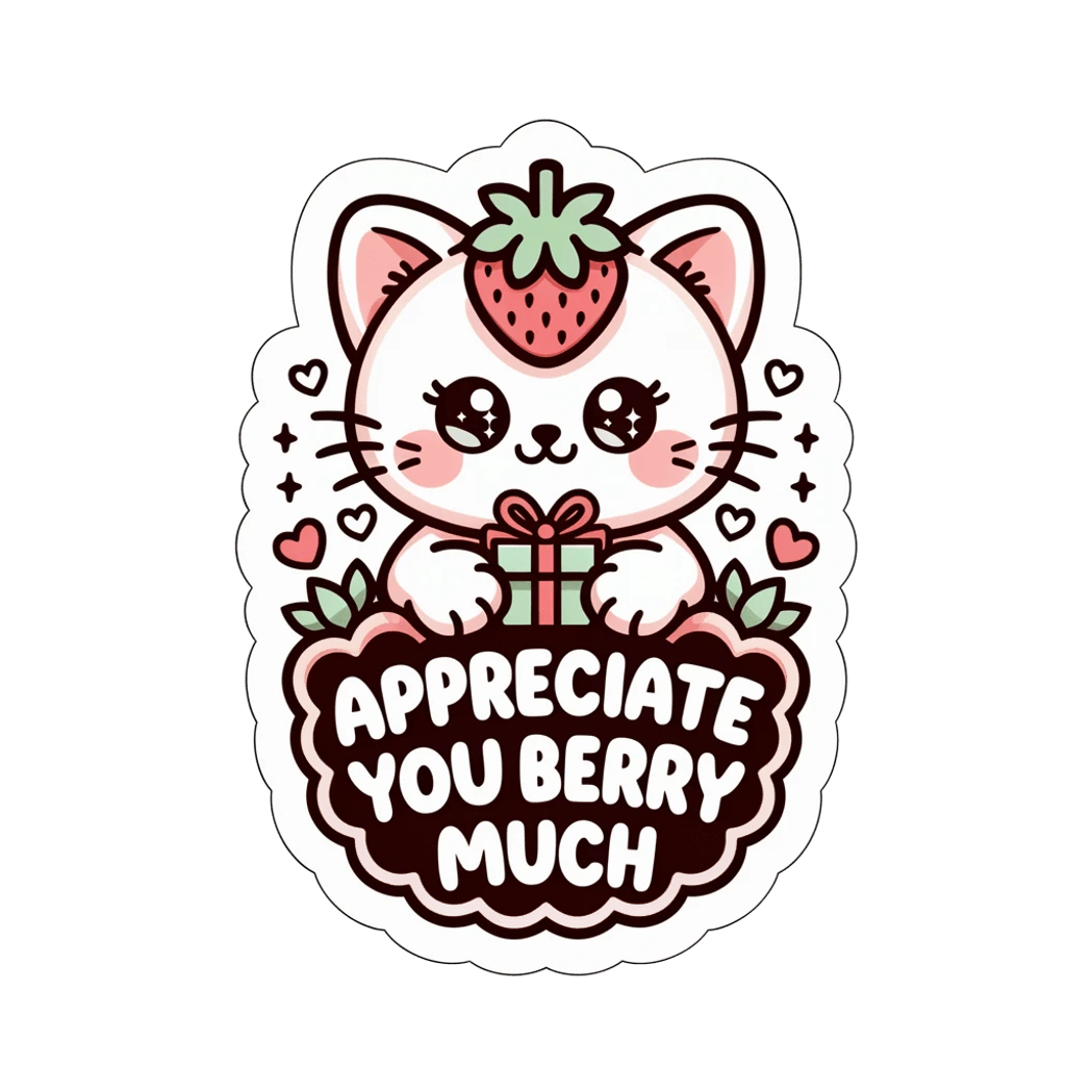 Cute Strawberry Cat Appreciate You Berry Much Sticker