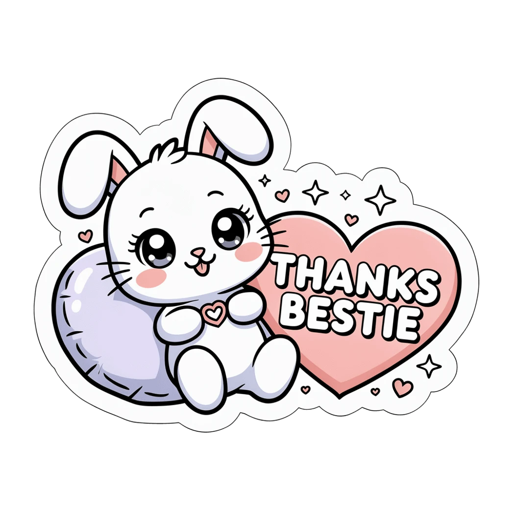 Cute Bunny Thanks Bestie Heart Vinyl Sticker