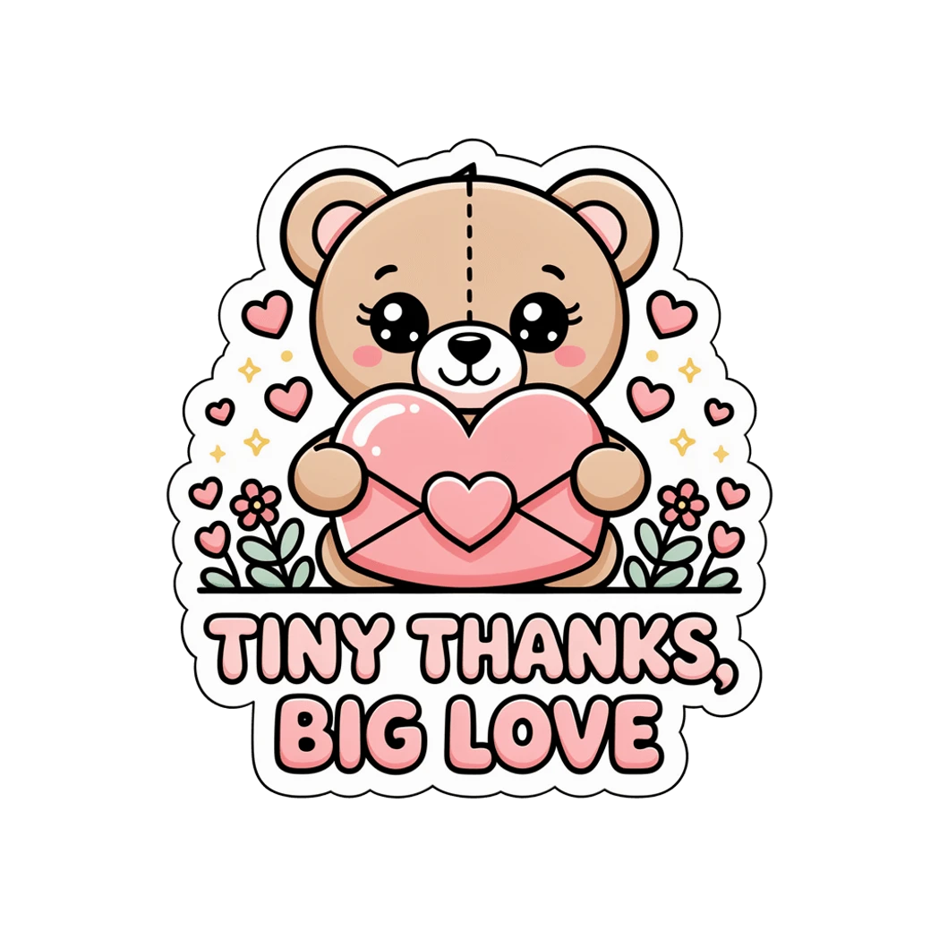 Cute Teddy Bear Tiny Thanks Big Love Sticker