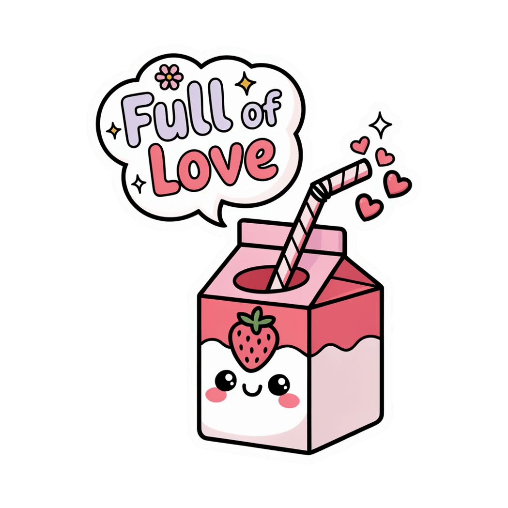 Cute Kawaii Strawberry Milk Full of Love Sticker