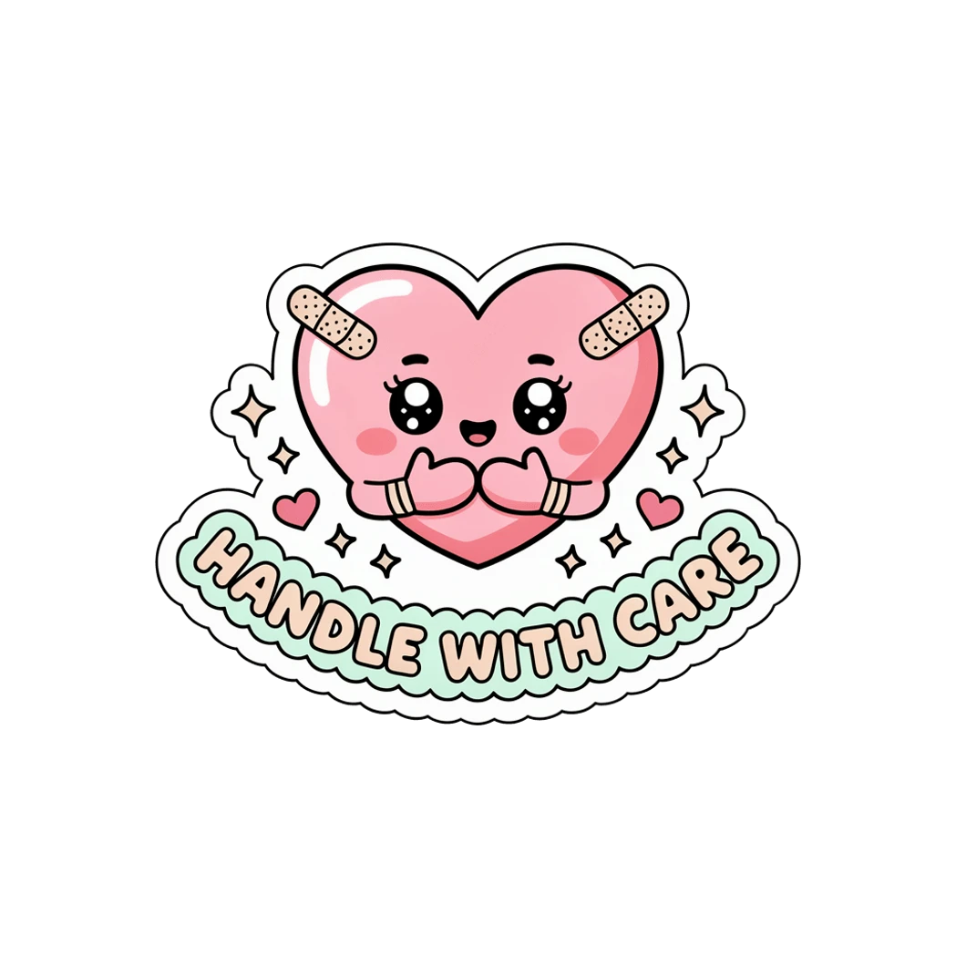 Cute Handle With Care Heart Kawaii Vinyl Sticker