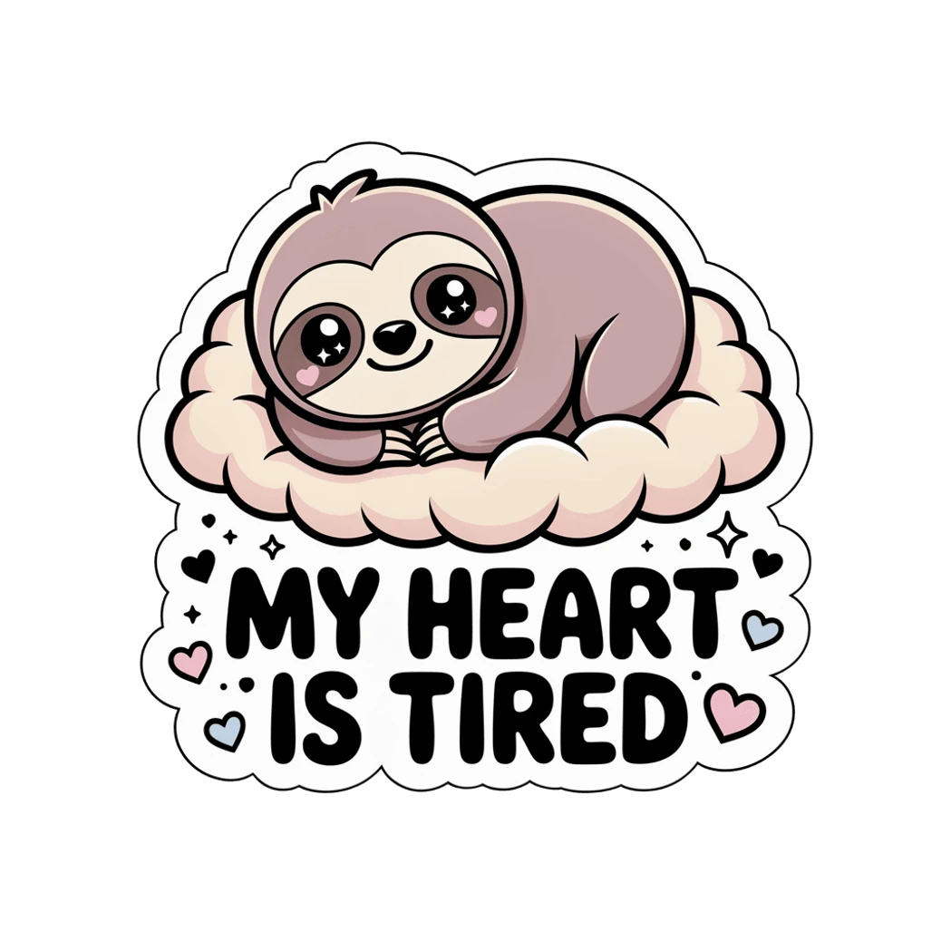 Cute My Heart Is Tired Sloth Cloud Sticker