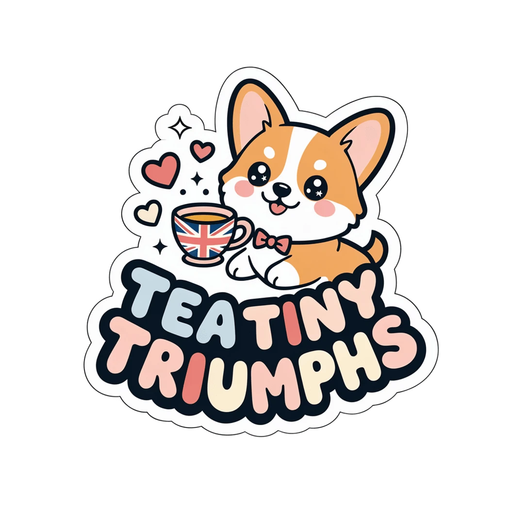 Cute Corgi Tea Tiny Triumphs Vinyl Sticker