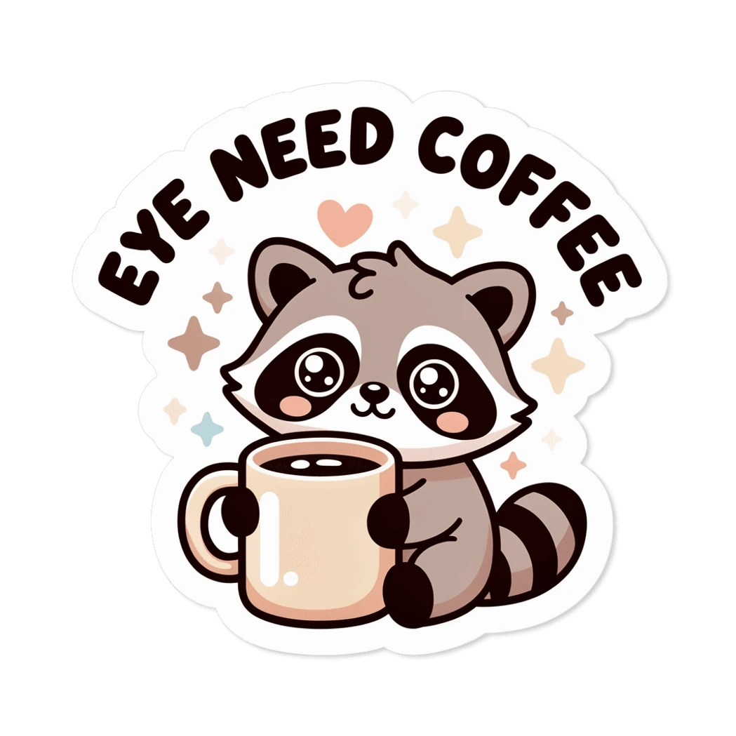 Cute Raccoon Eye Need Coffee Vinyl Sticker
