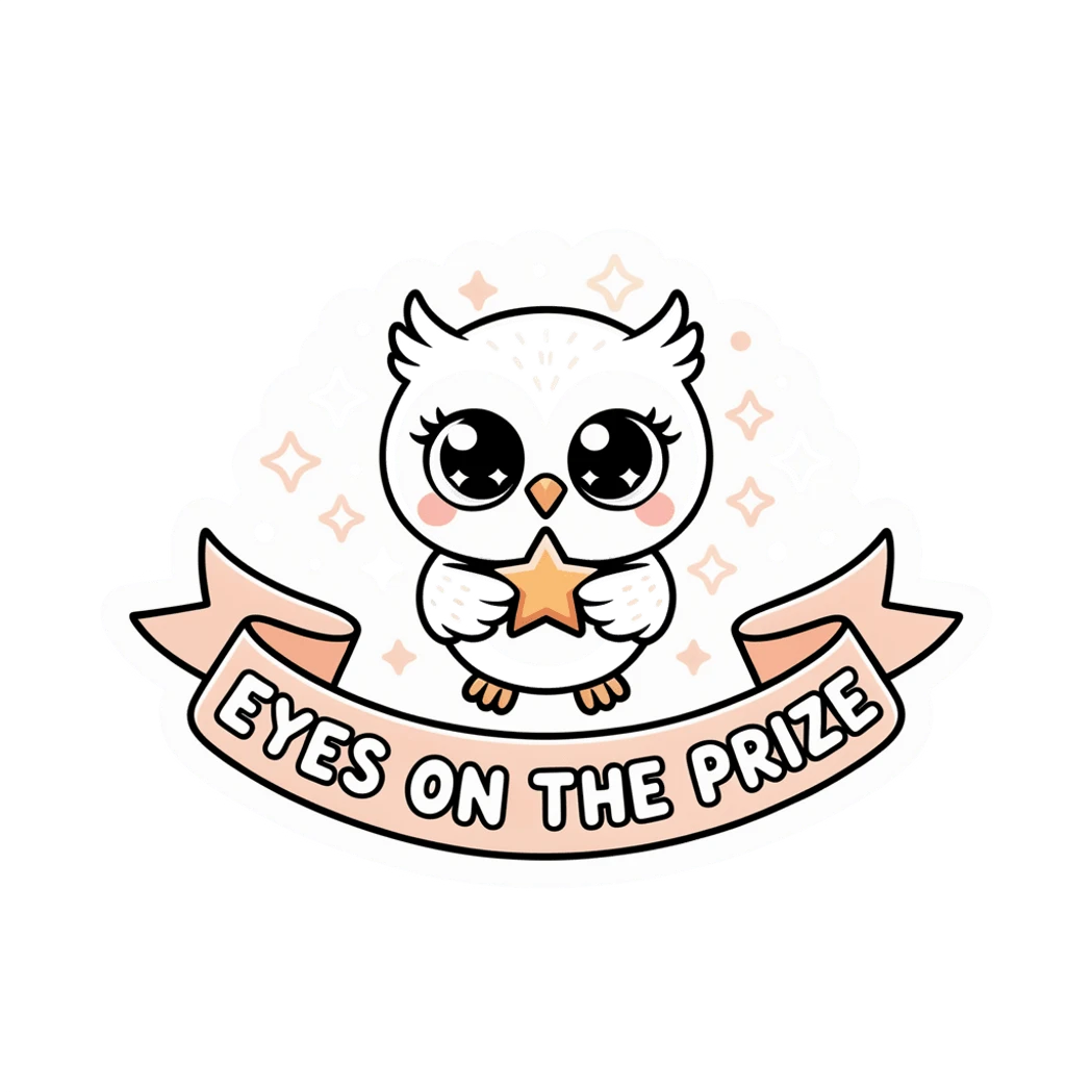 Cute Owl Eyes On The Prize Motivational Vinyl Sticker