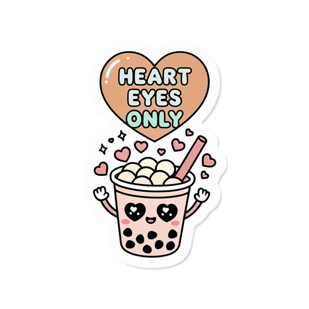 Cute Heart Eyes Boba Tea Vinyl Sticker