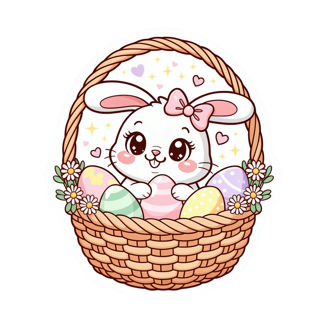 Cute Bunny in Easter Basket Vinyl Sticker