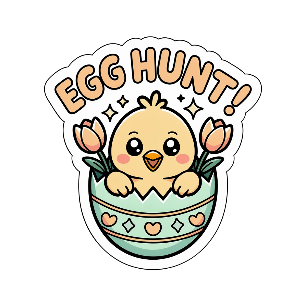 Cute Easter Chick in Egg Hunt Vinyl Sticker