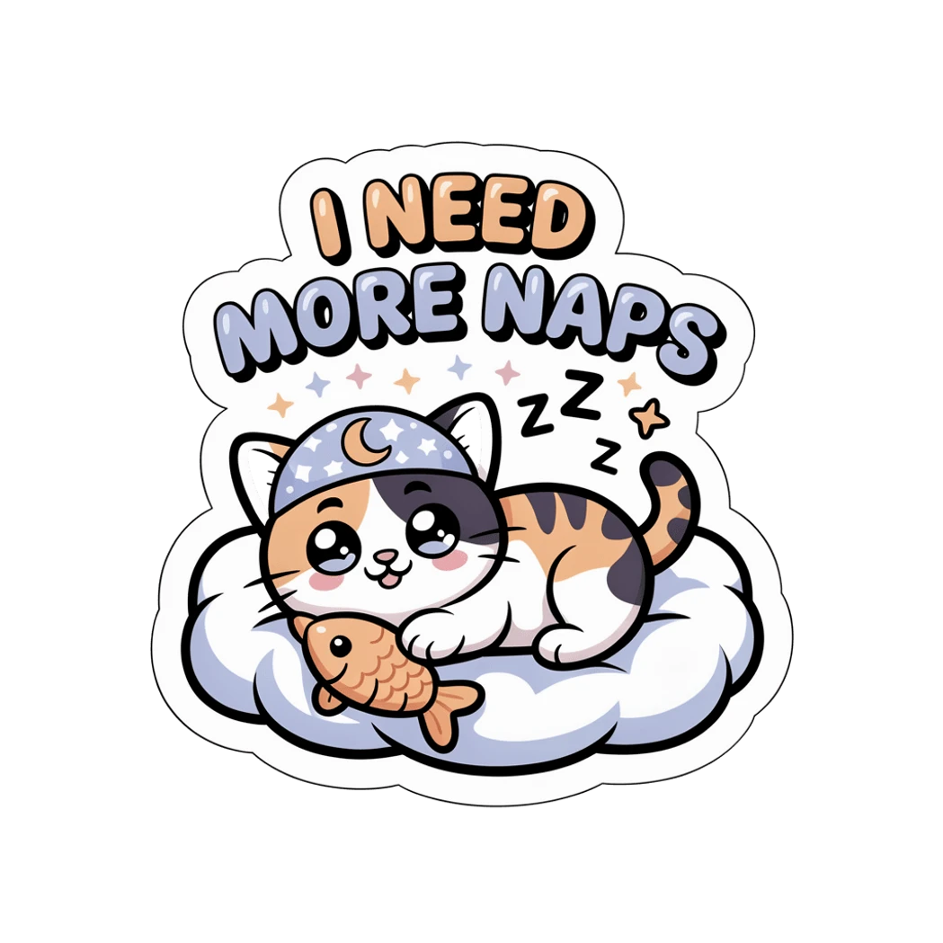Cute Sleepy Kitten I Need More Naps Sticker
