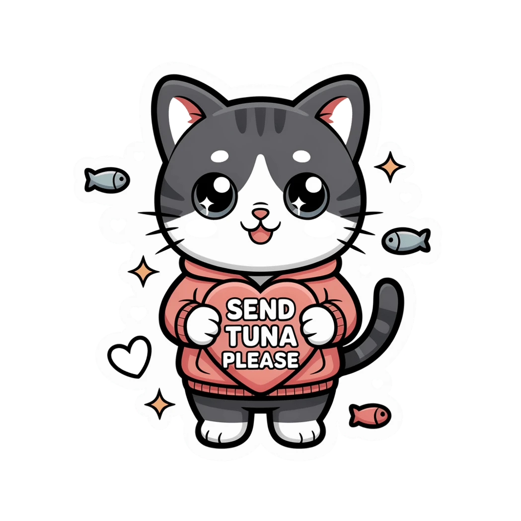 Cute Send Tuna Please Cat Vinyl Sticker