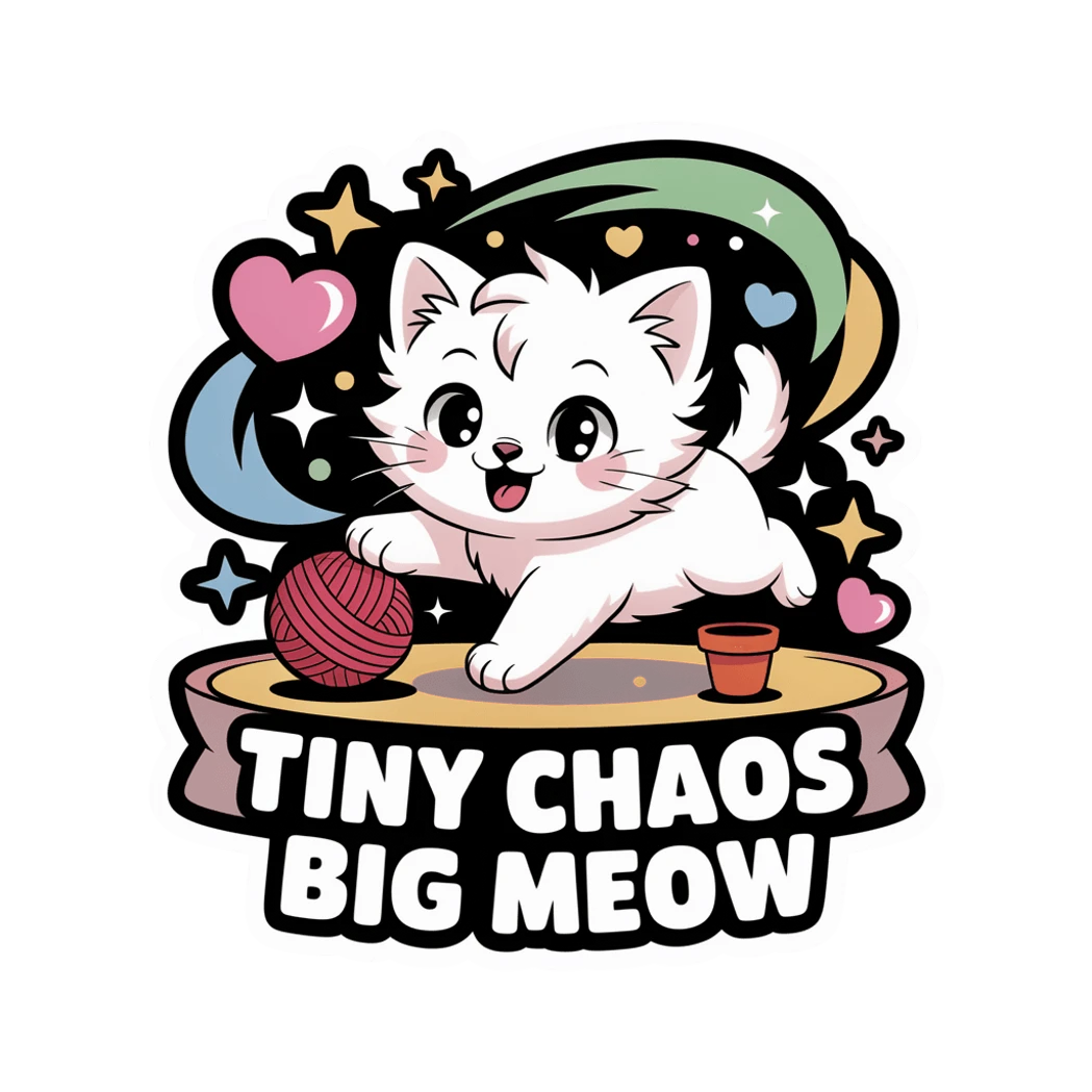 Cute White Kitten Vinyl Sticker - Tiny Chaos Big Meow Kawaii Cat Decal
