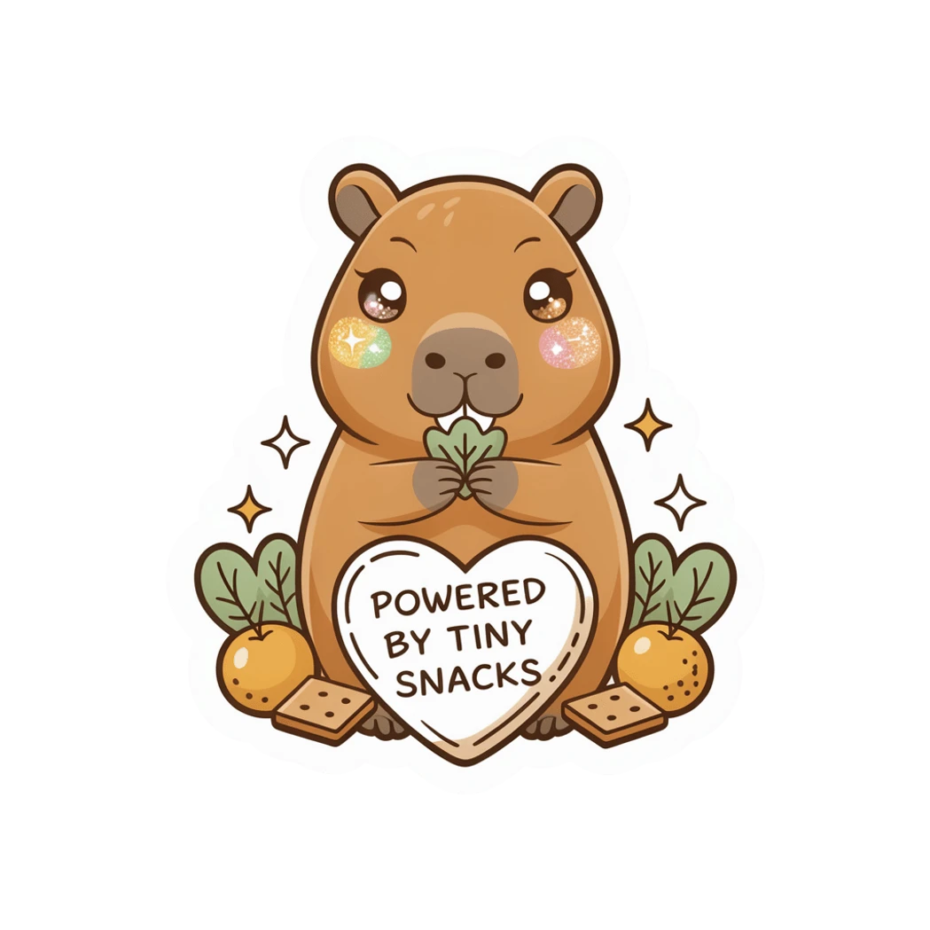 Cute Capybara Powered By Tiny Snacks Sticker