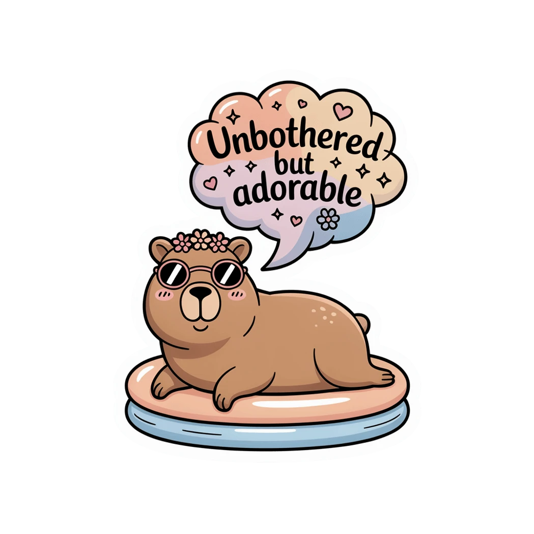 Unbothered But Adorable Capybara Vinyl Sticker