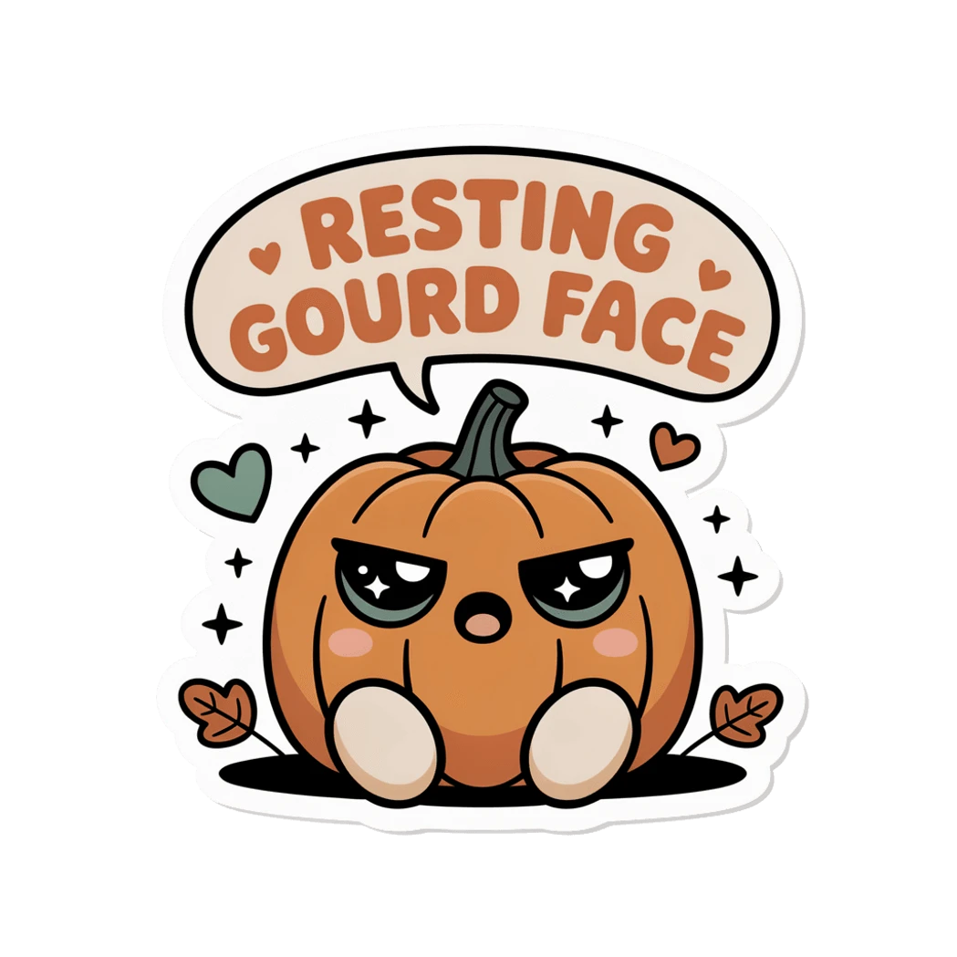 Funny Kawaii Resting Gourd Face Pumpkin Sticker