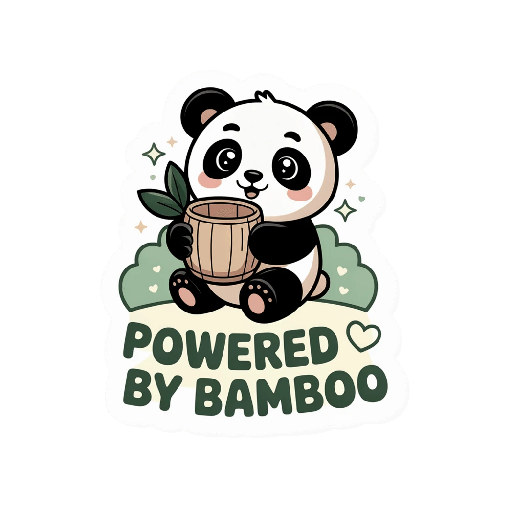 Kawaii Panda Powered By Bamboo Vinyl Sticker