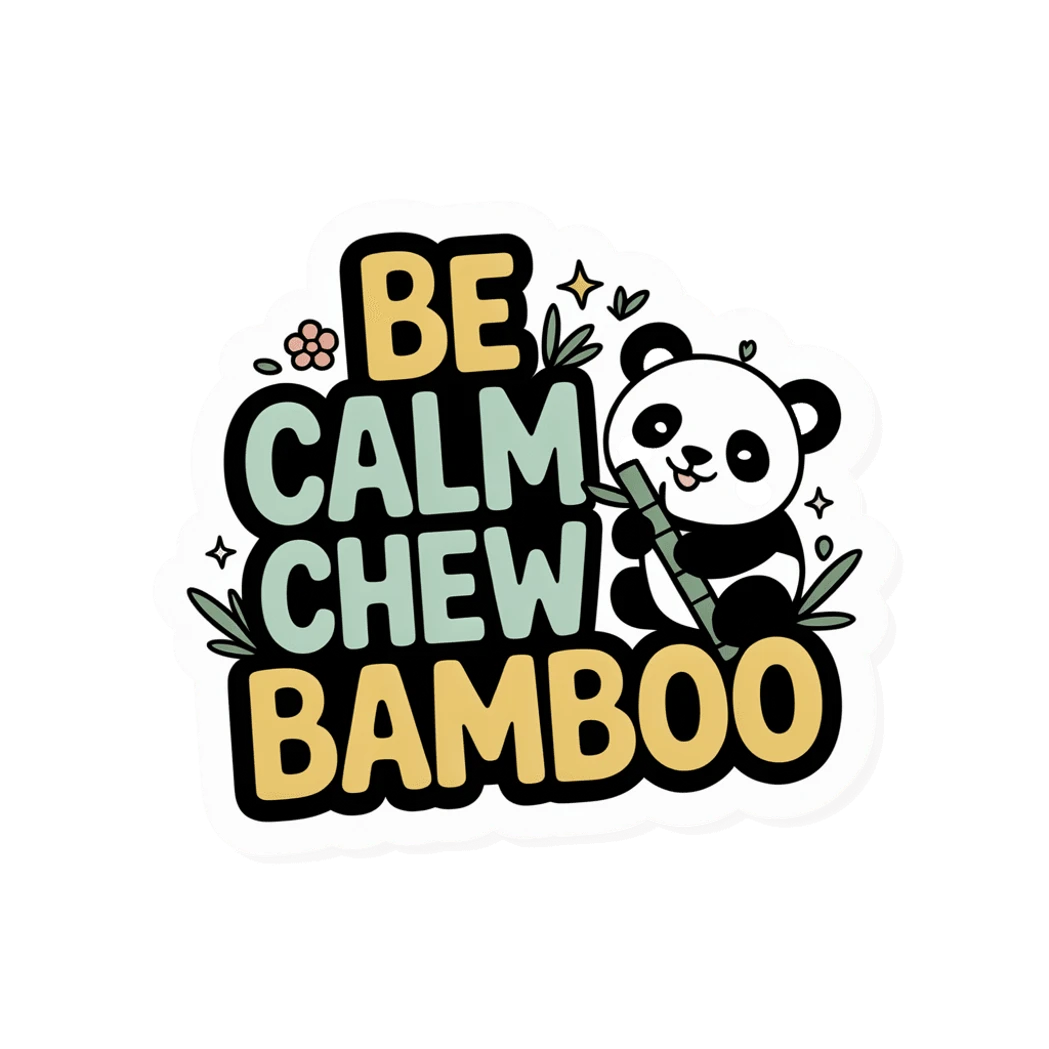 Cute Panda Vinyl Sticker - Be Calm Chew Bamboo Kawaii Waterproof Decal