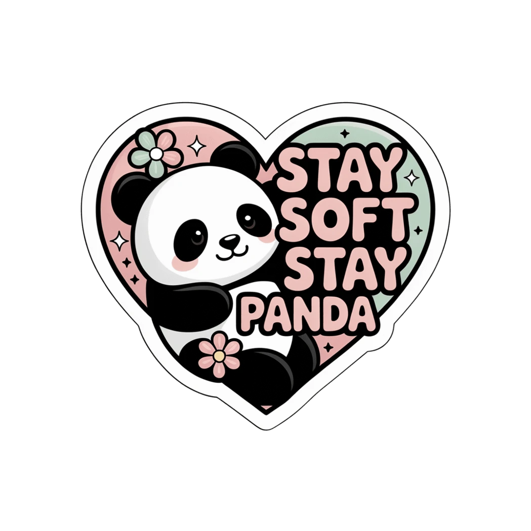 Kawaii Stay Soft Stay Panda Heart Vinyl Sticker