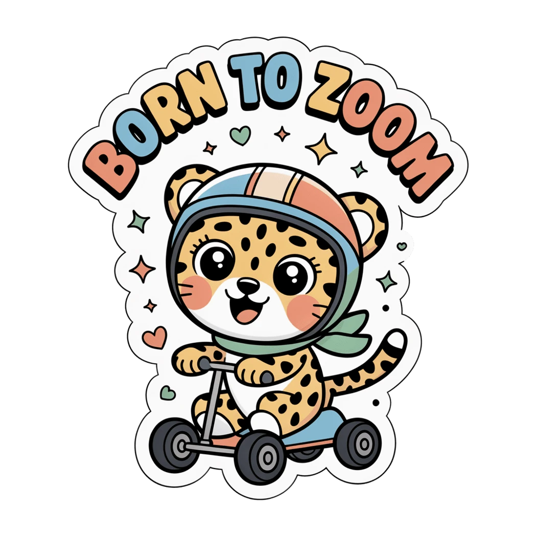 Cute Born to Zoom Cheetah Scooter Sticker