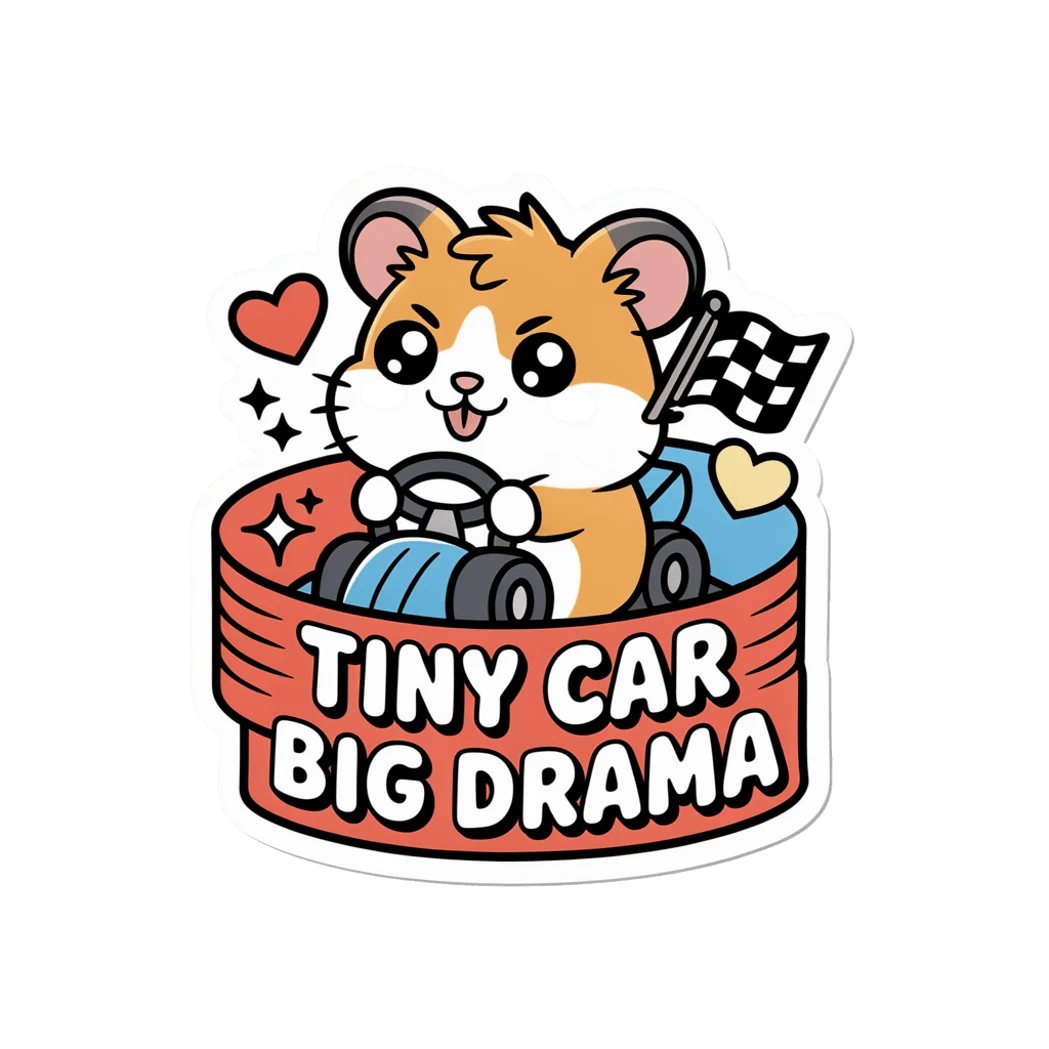 Cute Hamster Race Car Tiny Car Big Drama Sticker