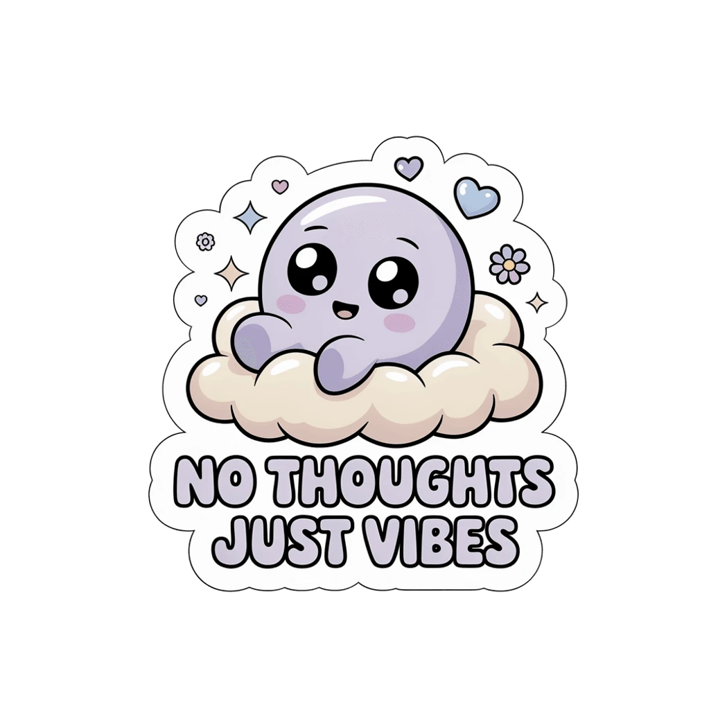 Cute No Thoughts Just Vibes Cloud Character Sticker