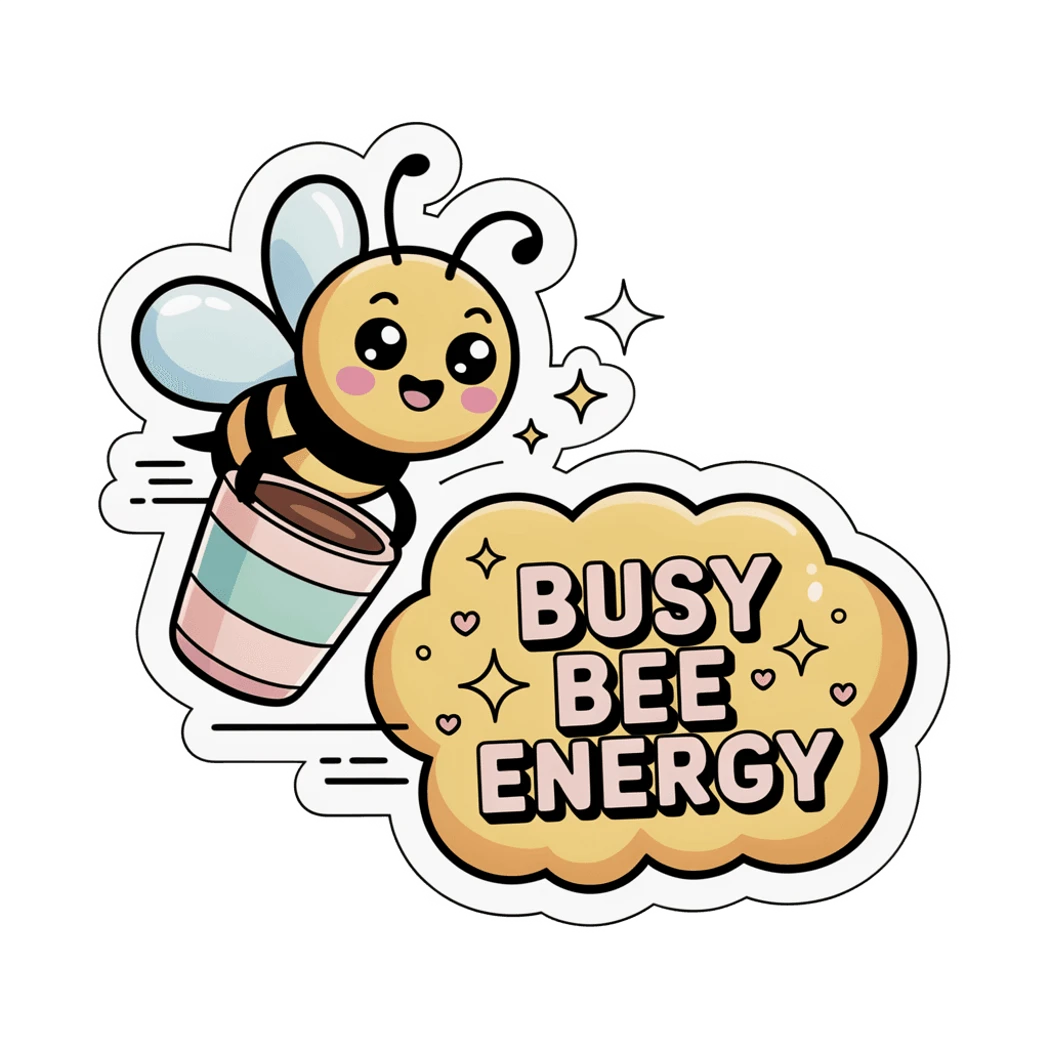 Cute Busy Bee Energy Coffee Vinyl Sticker