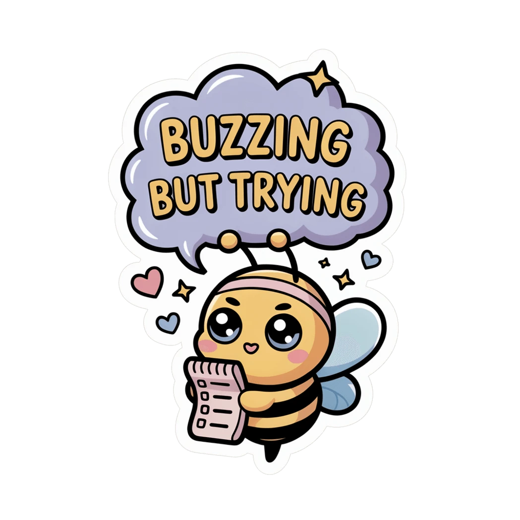 Cute Buzzing But Trying Bee Vinyl Sticker