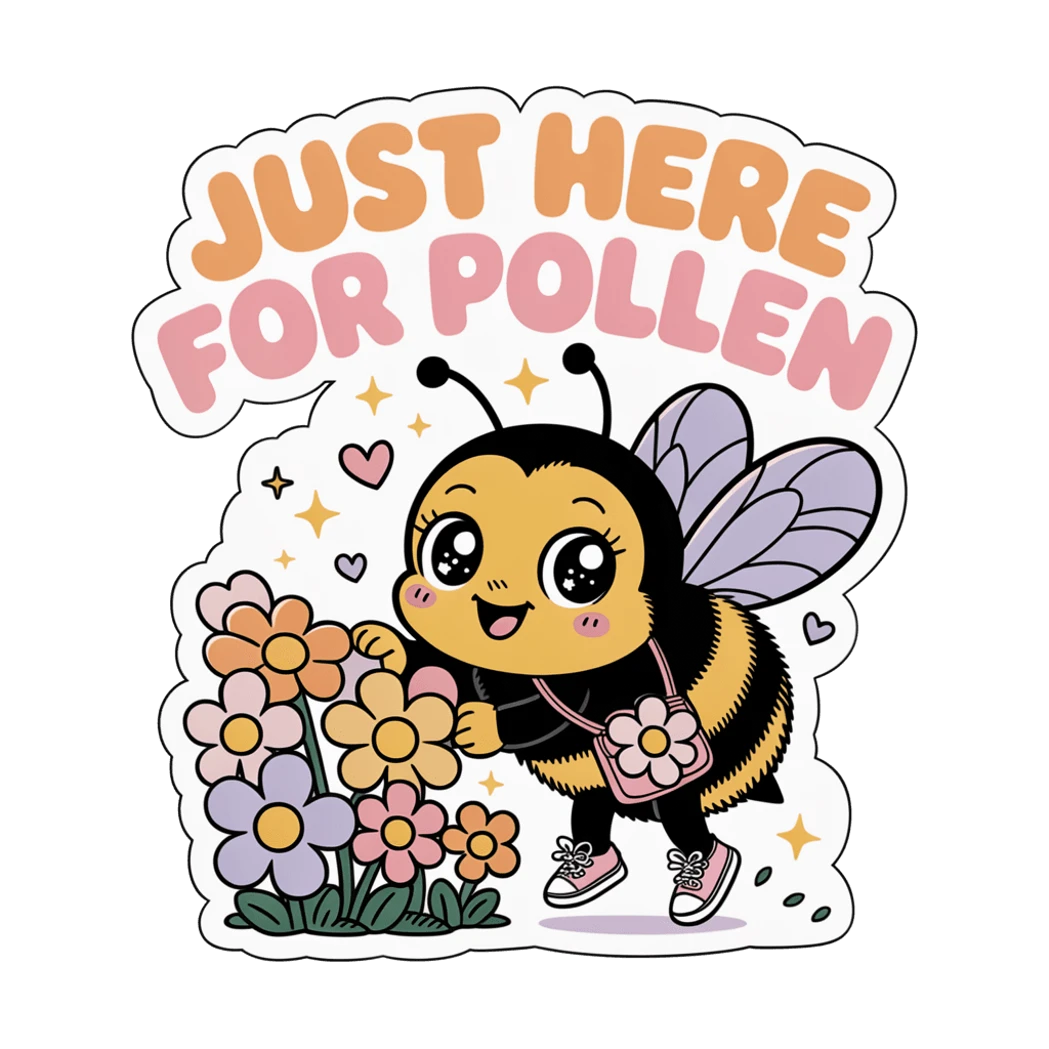 Cute Bee Just Here for Pollen Vinyl Sticker