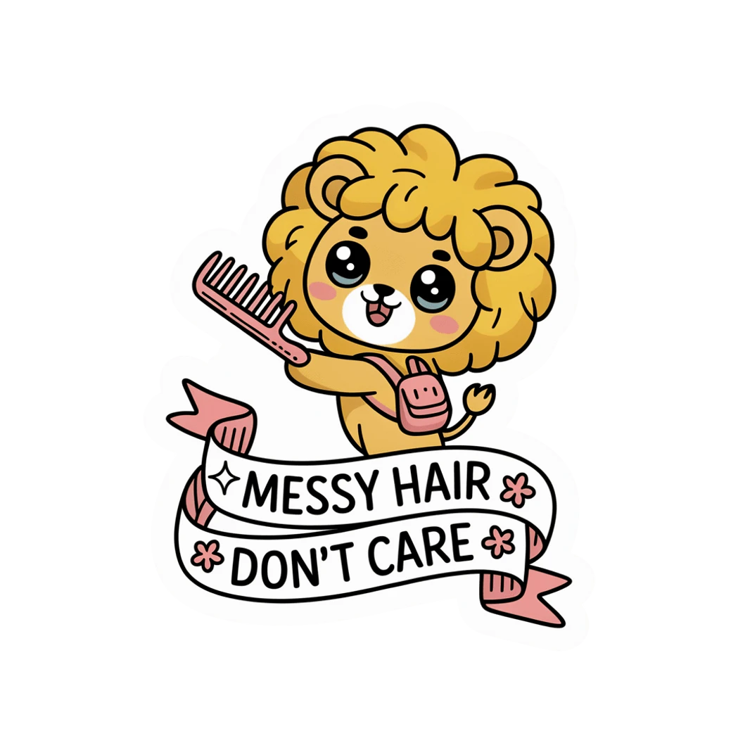 Cute Messy Hair Lion With Comb Vinyl Sticker