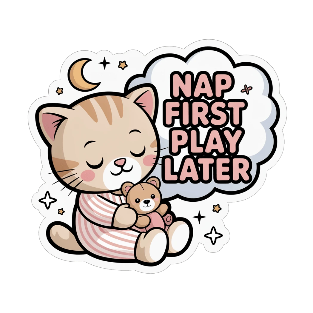 Cute Sleepy Cat Nap First Play Later Sticker