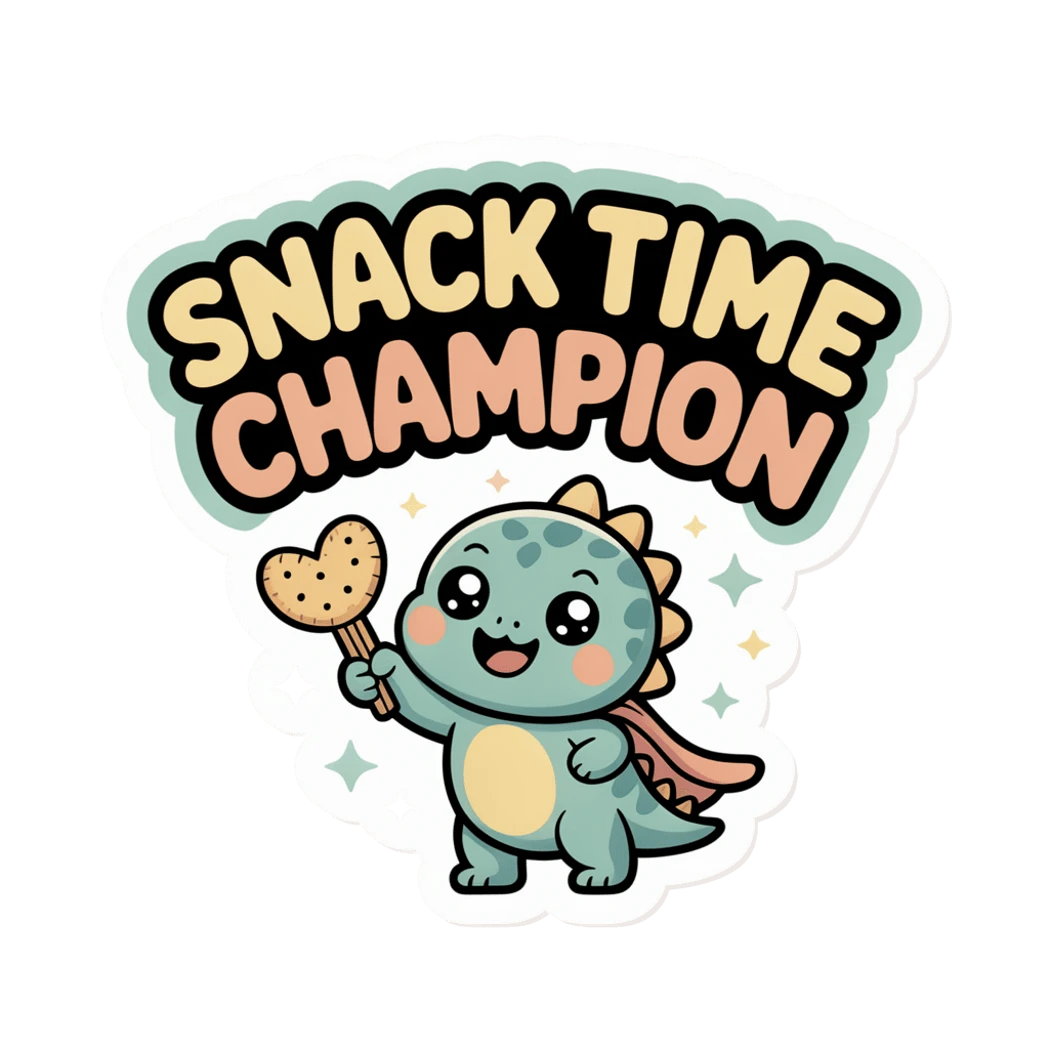 Cute Snack Time Champion Dinosaur Vinyl Sticker