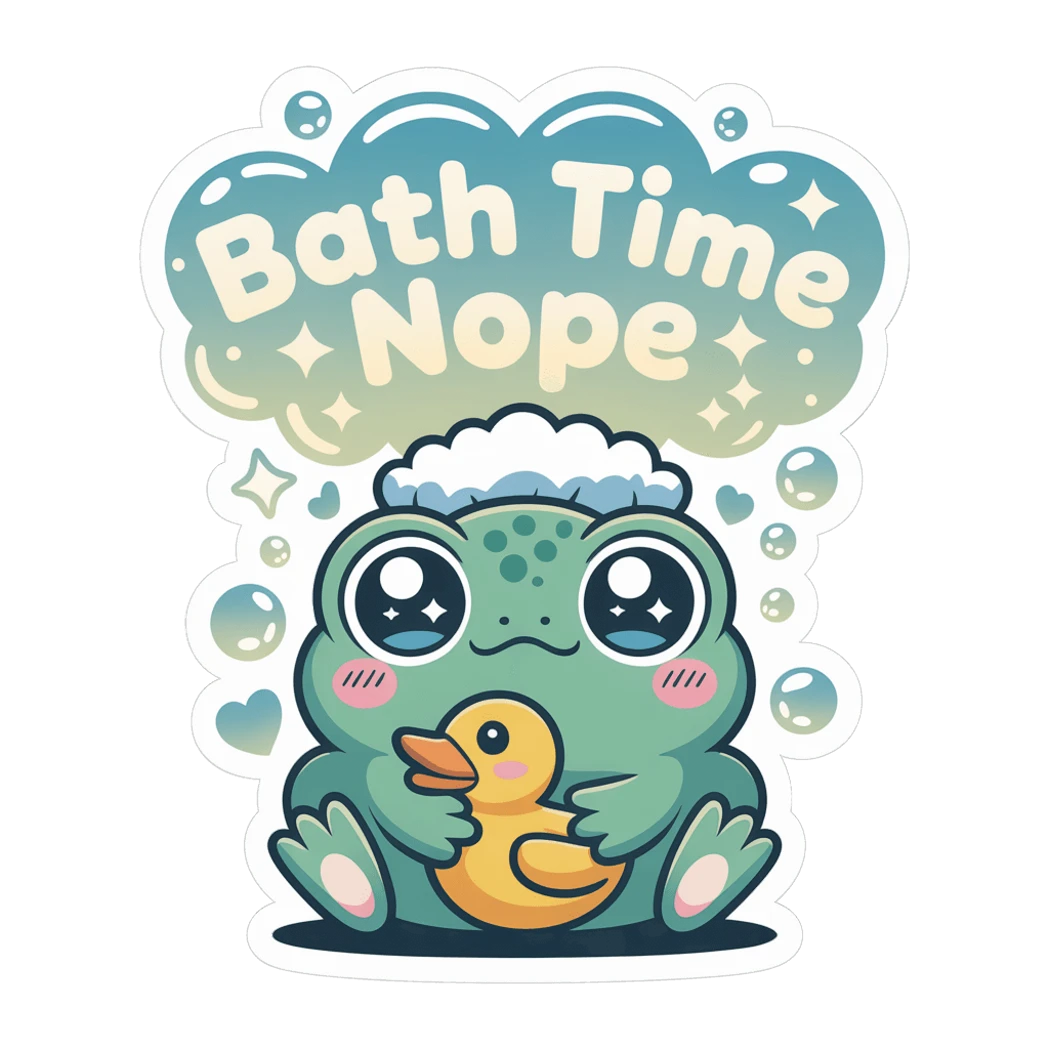 Cute Bath Time Nope Frog With Duck Vinyl Sticker
