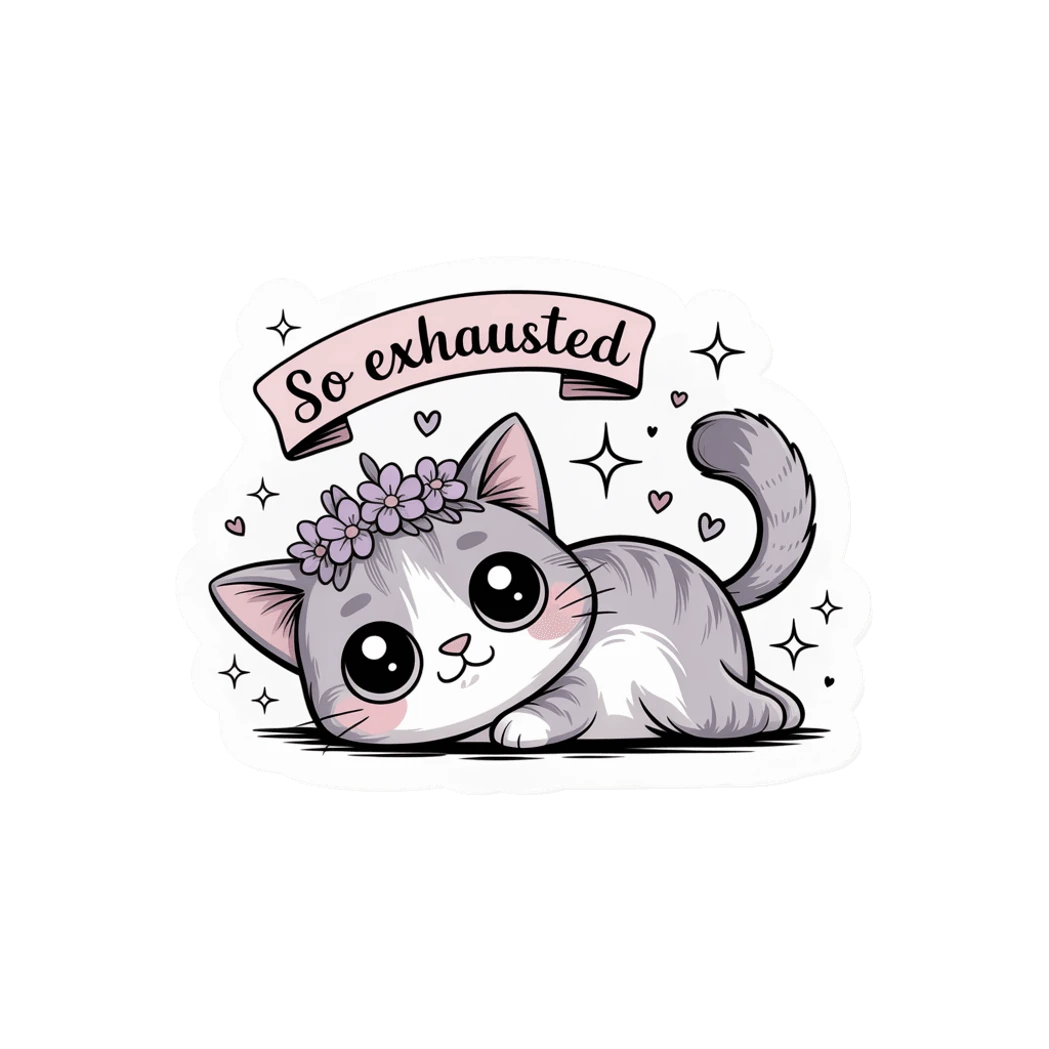 Cute So Exhausted Cat Flower Crown Sticker
