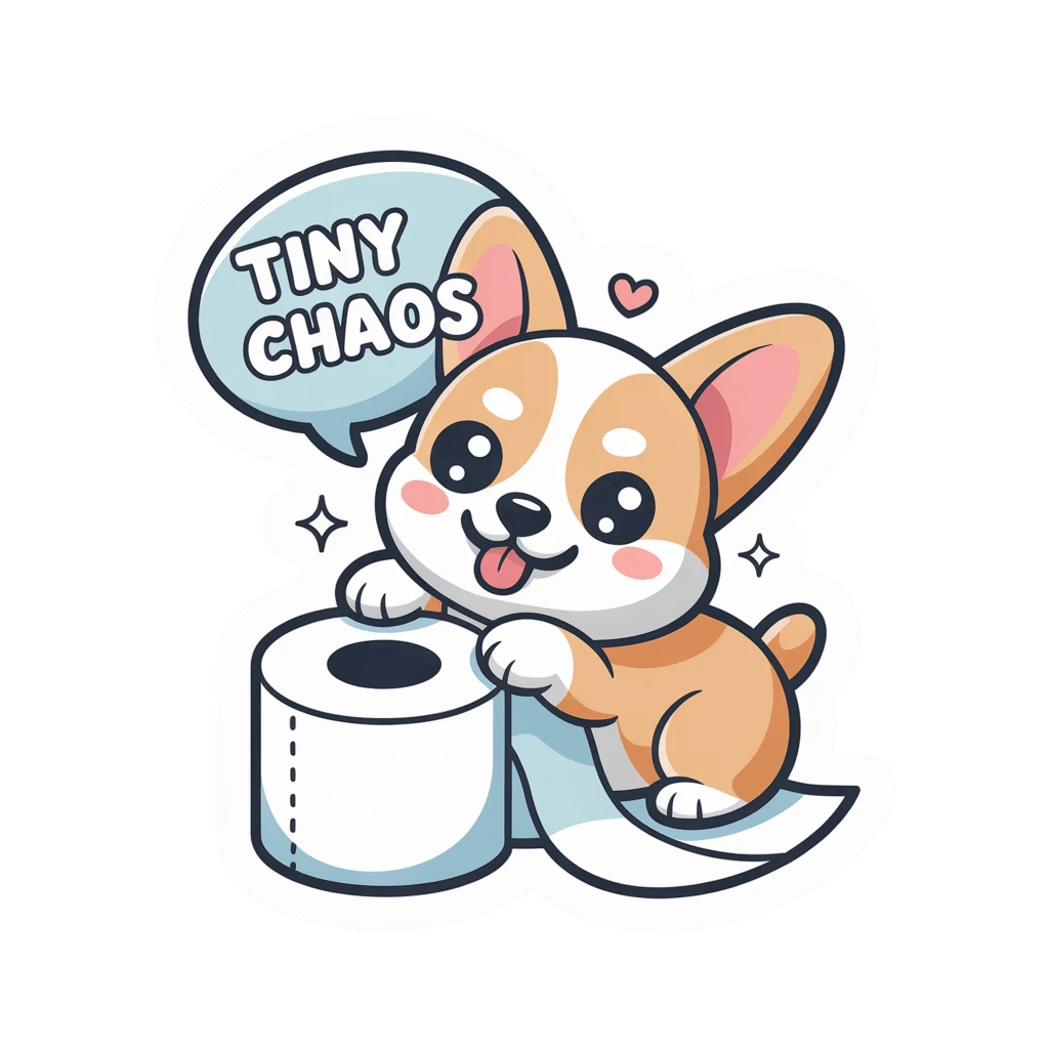 Cute Tiny Chaos Corgi Toilet Paper Vinyl Sticker