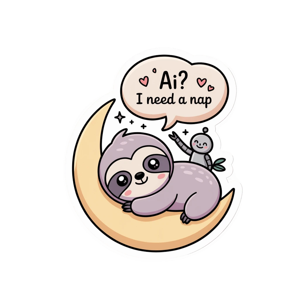 Cute Sloth On Moon Ai I Need a Nap Sticker