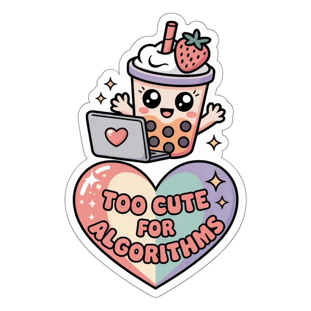 Cute Boba Laptop Sticker - Too Cute for Algorithms Kawaii Vinyl Decal