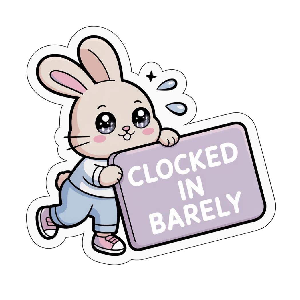 Cute Bunny Clocked In Barely Funny Work Sticker
