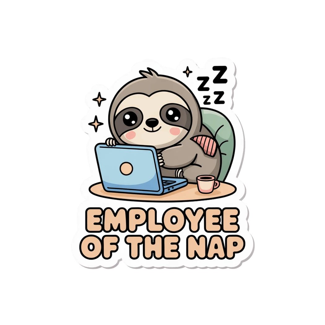 Cute Sloth Laptop Sticker - Employee of the Nap Waterproof Vinyl Decal