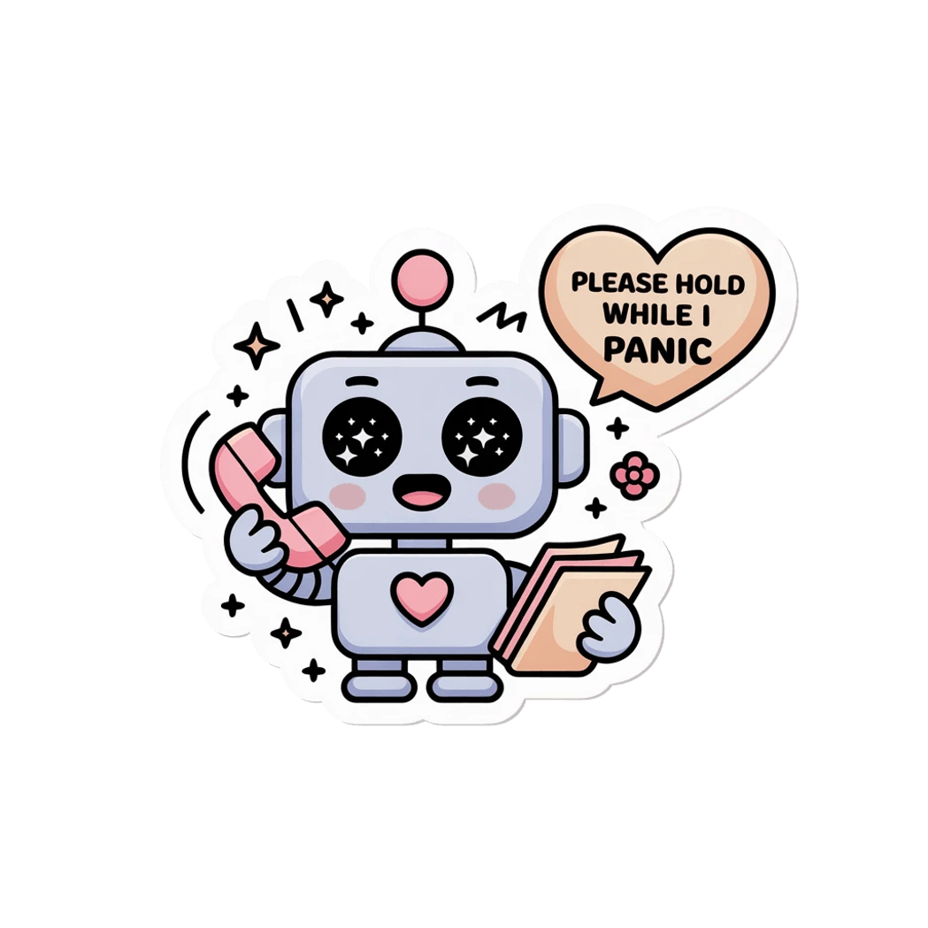 Cute Panic Robot With Phone Vinyl Sticker