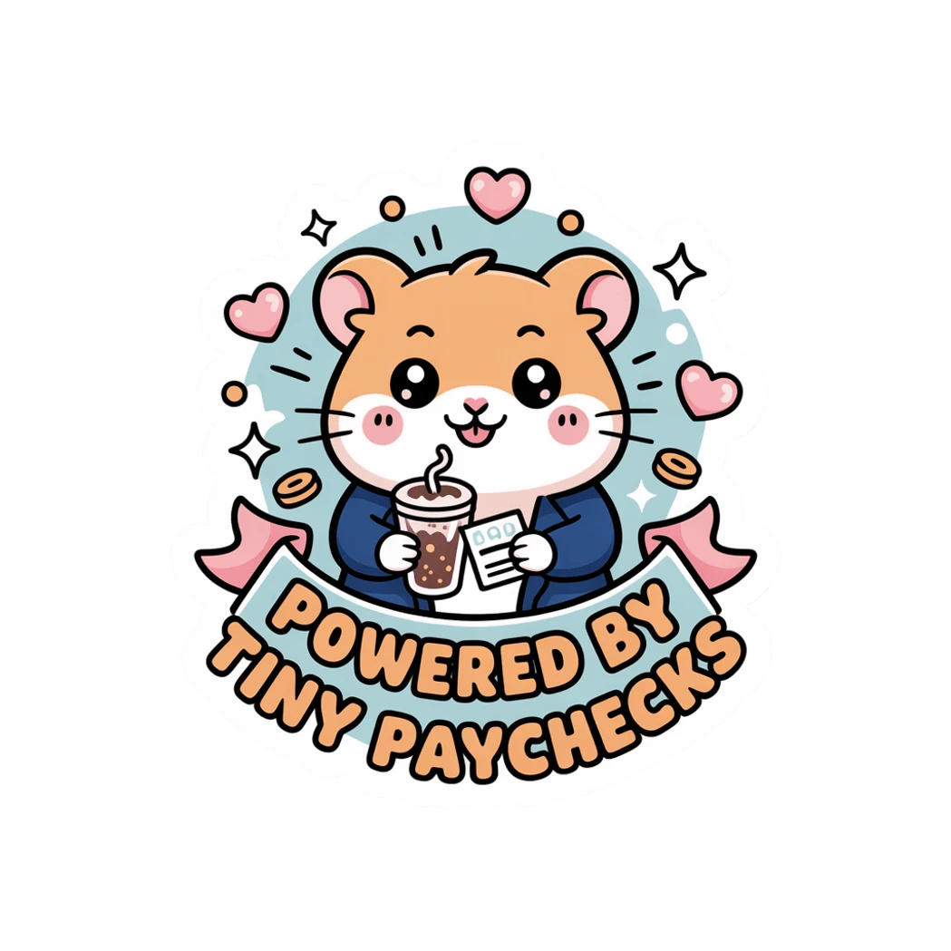 Cute Hamster Powered By Tiny Paychecks Sticker