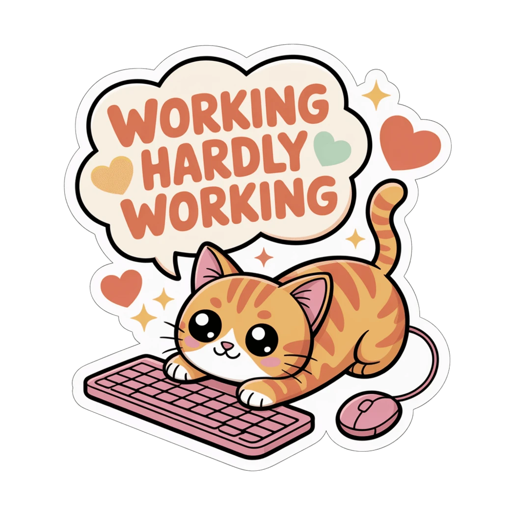 Cute Working Hardly Working Cat Vinyl Sticker