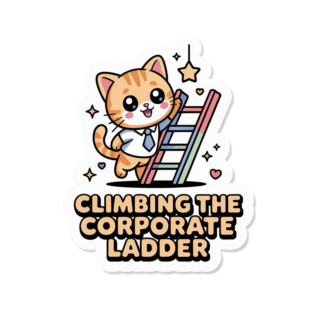 Cute Corporate Cat Climbing Ladder Vinyl Sticker
