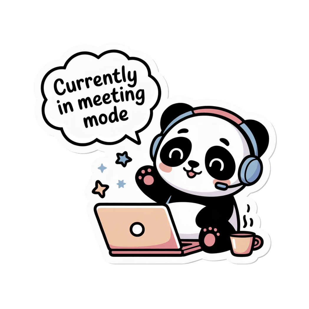 Cute Panda Meeting Mode Laptop Vinyl Sticker