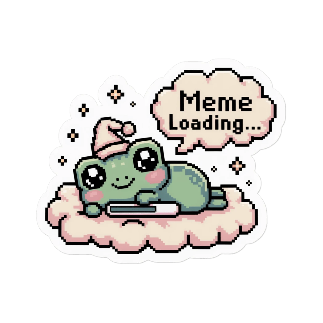 Cute Pixel Frog Meme Loading Cloud Sticker