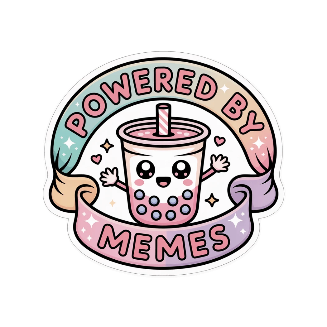 Cute Powered By Memes Boba Tea Vinyl Sticker
