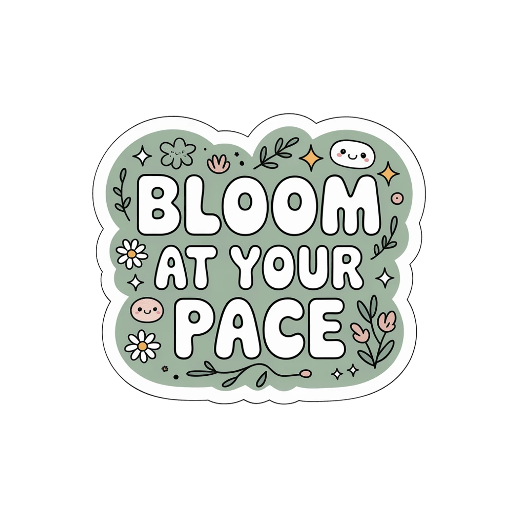 Bloom At Your Pace Cute Floral Motivational Sticker