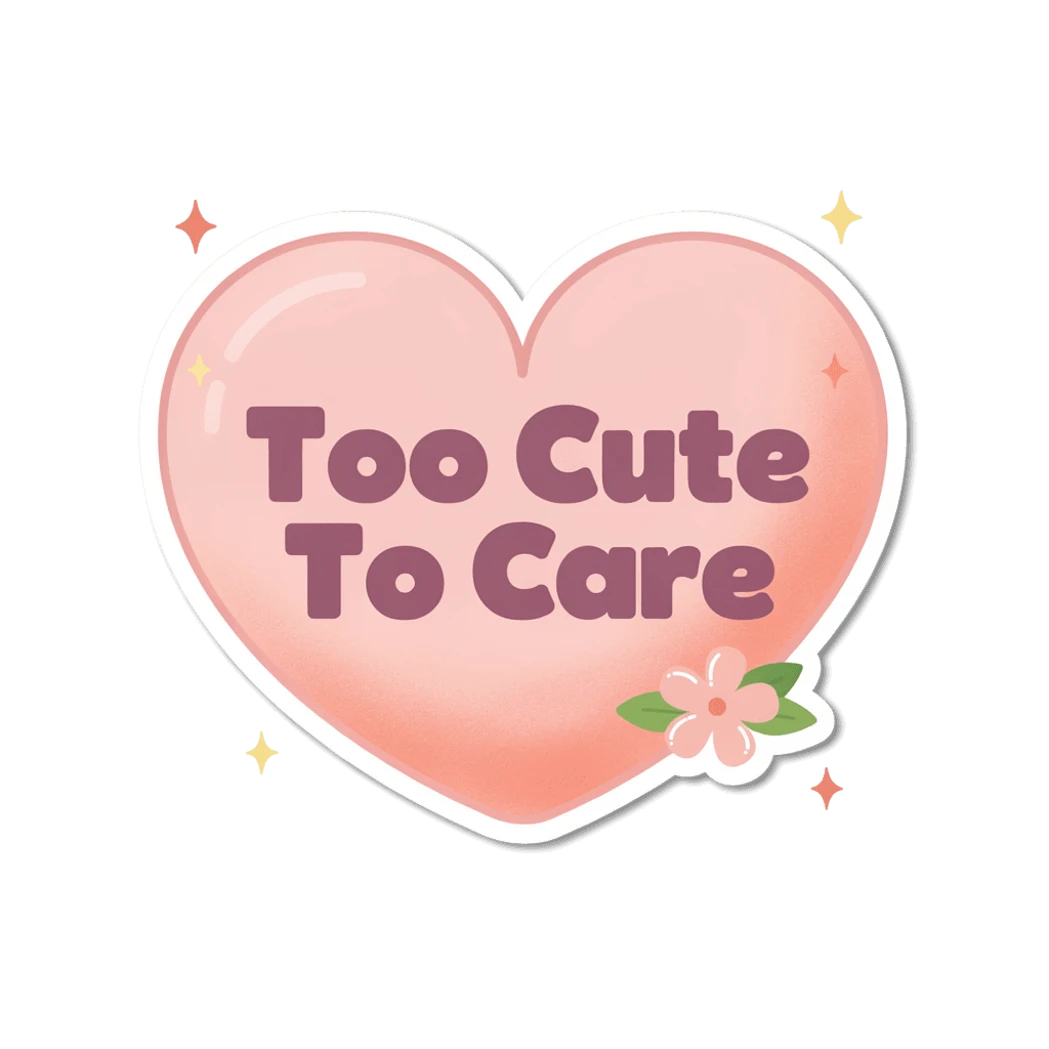 Too Cute To Care Pink Heart Sticker