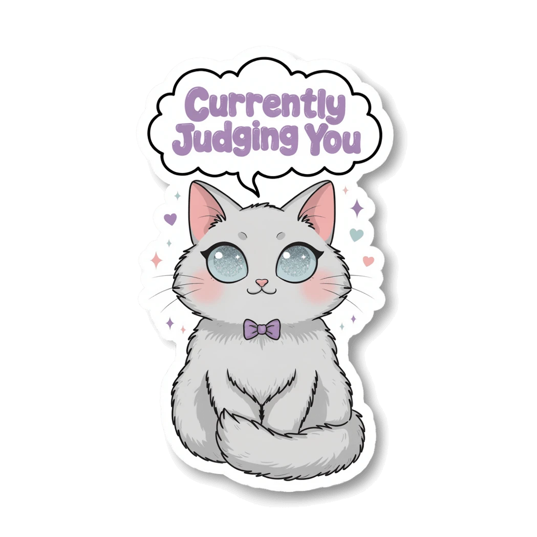 Cute Judging Cat With Speech Bubble Vinyl Sticker