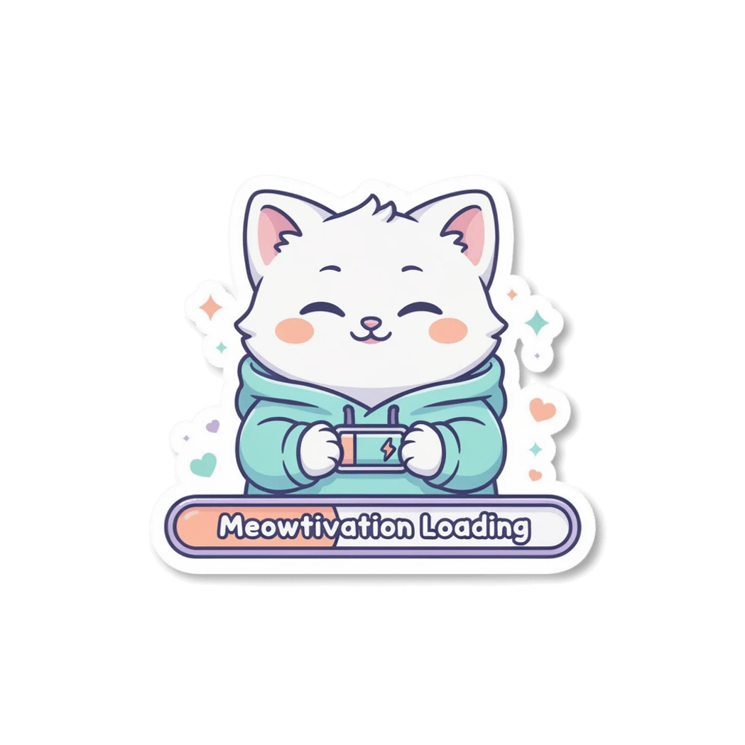 Cute Meowtivation Loading Cat Hoodie Vinyl Sticker