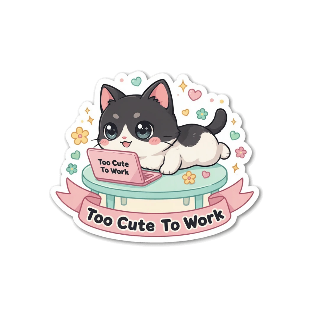 Cute Cat Too Cute To Work Vinyl Sticker